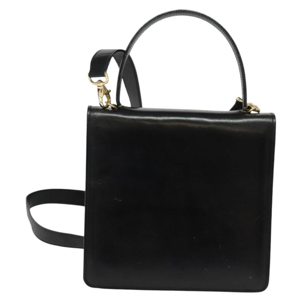 CELINE Hand Bag Leather 2way Black Gold Auth sw1250 - Picture 2 of 16